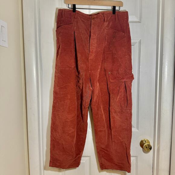Free People Bay to Breakers Corduroy Button Closure Pants in Rosey Copper XLarge - Picture 2 of 12